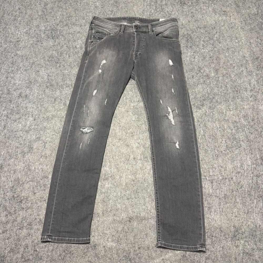 Diesel Belther 0673P Jeans Mens 32x32 Gray Slim Tapered Distressed Stretch